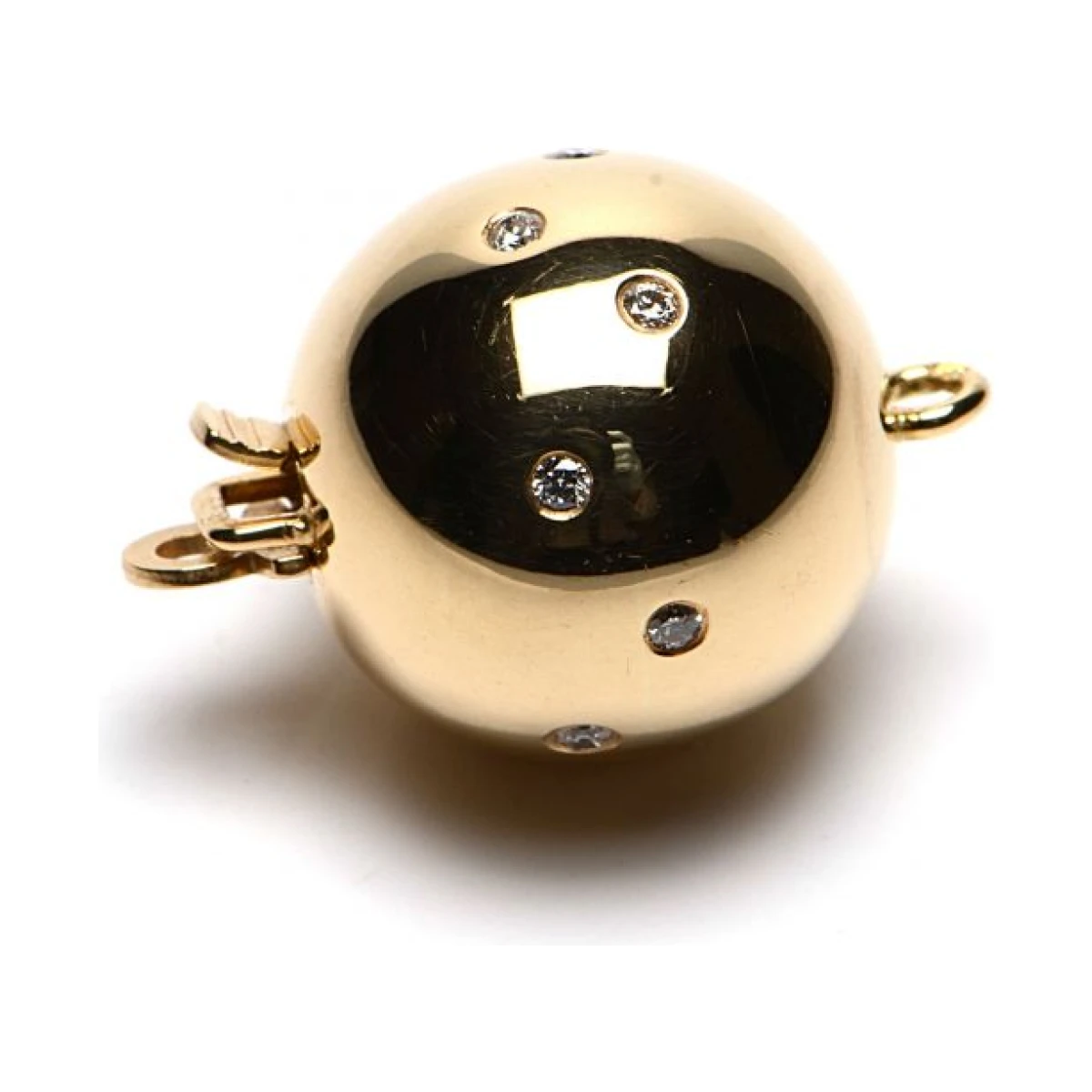  18ct Yellow Gold Diamond Set Polished Ball Clasp 14 mm