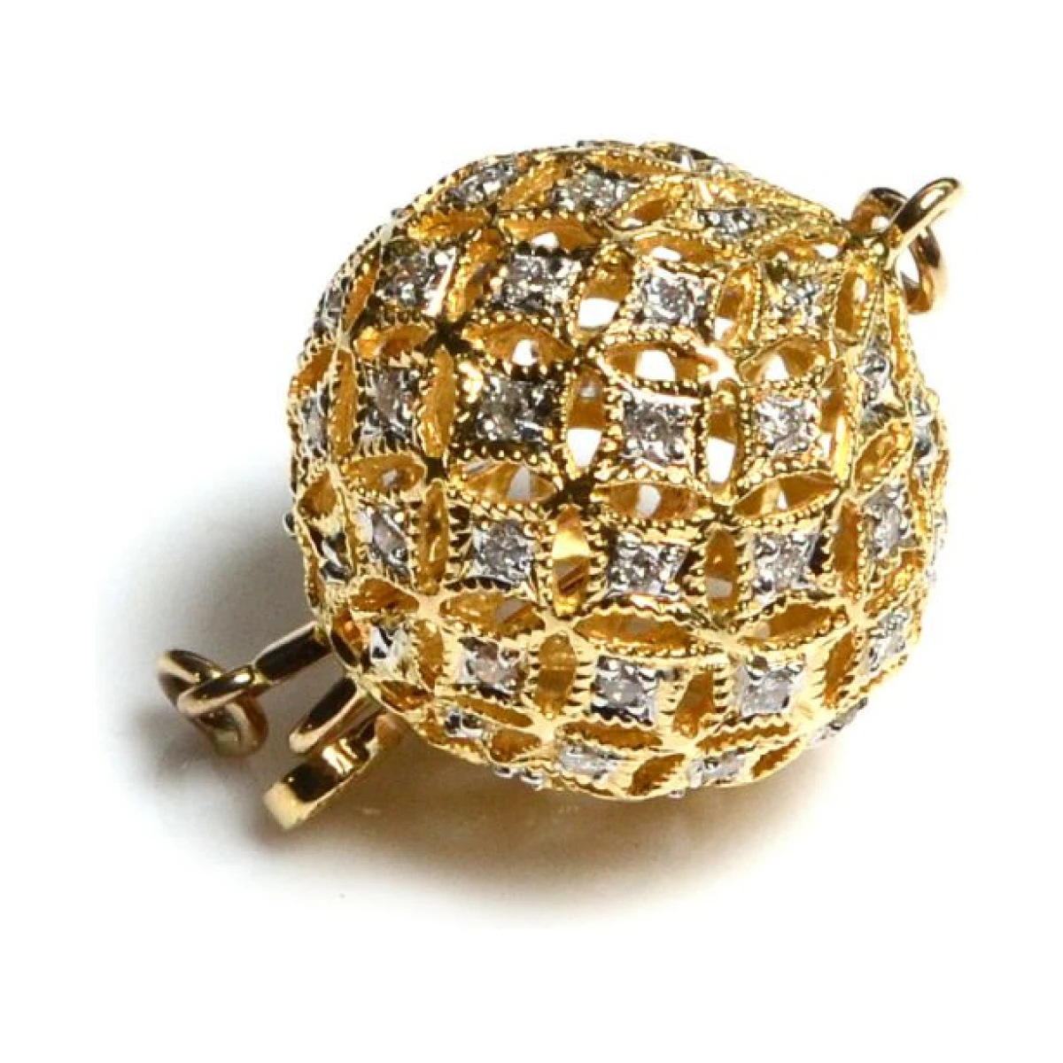 18ct Yellow Gold & Diamond Set Filigree Ball Clasp | 16mm