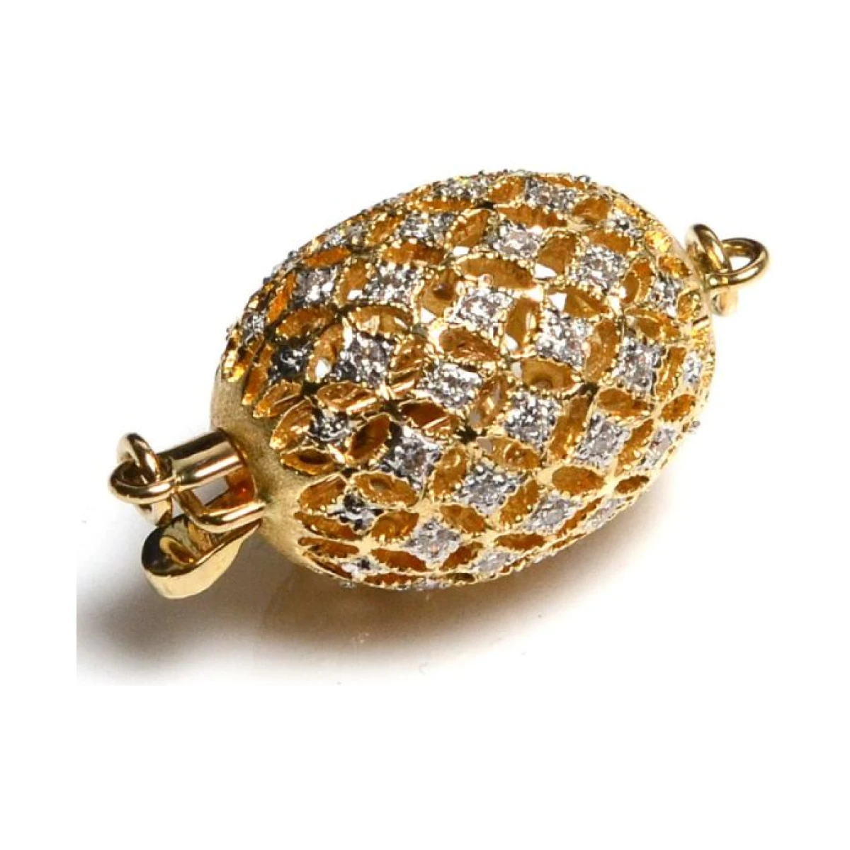 18ct Yellow Gold And Diamond Set Oval Filigree Ball Clasp