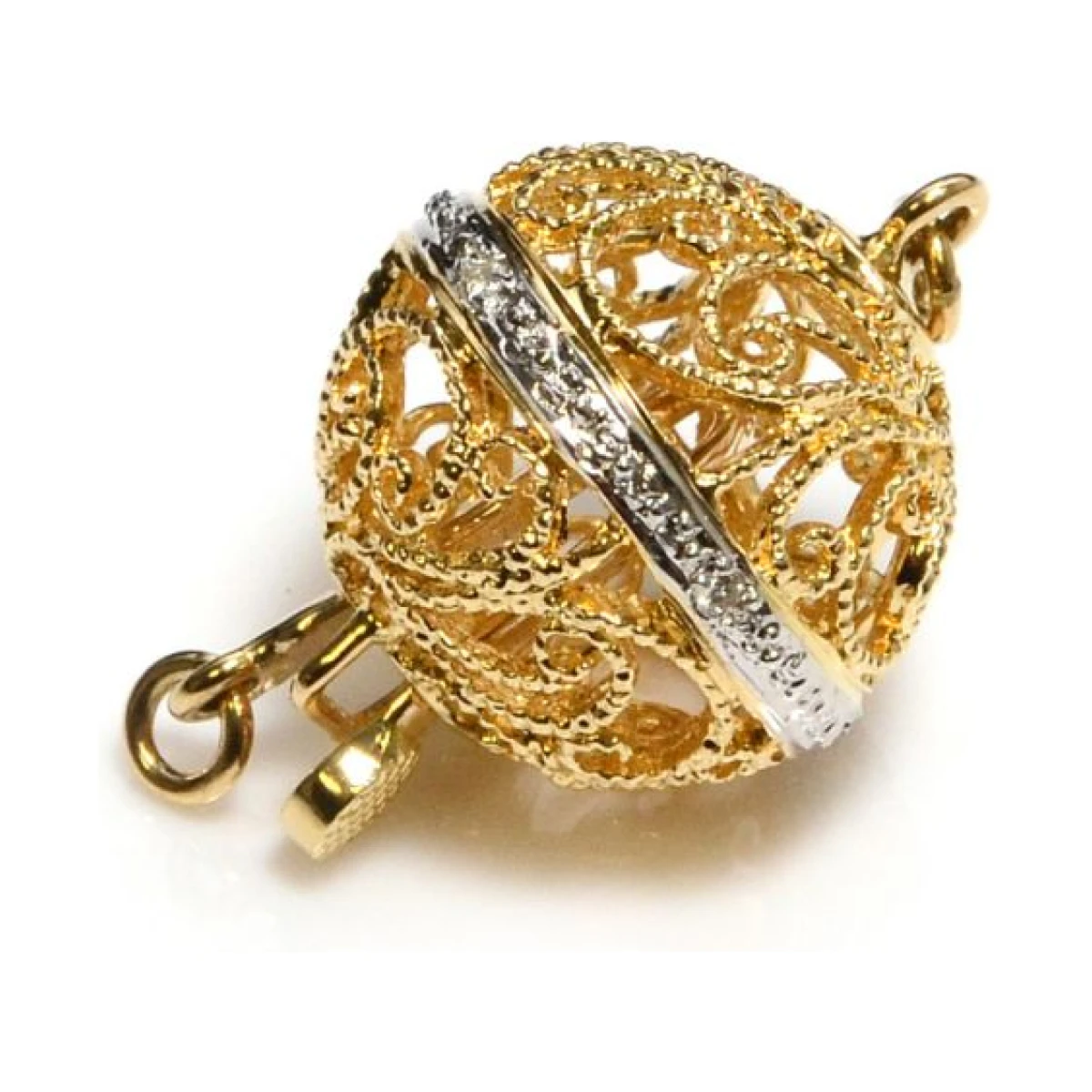18 ct Yellow Gold & Diamond Set Filigree Ball Clasp 14mm