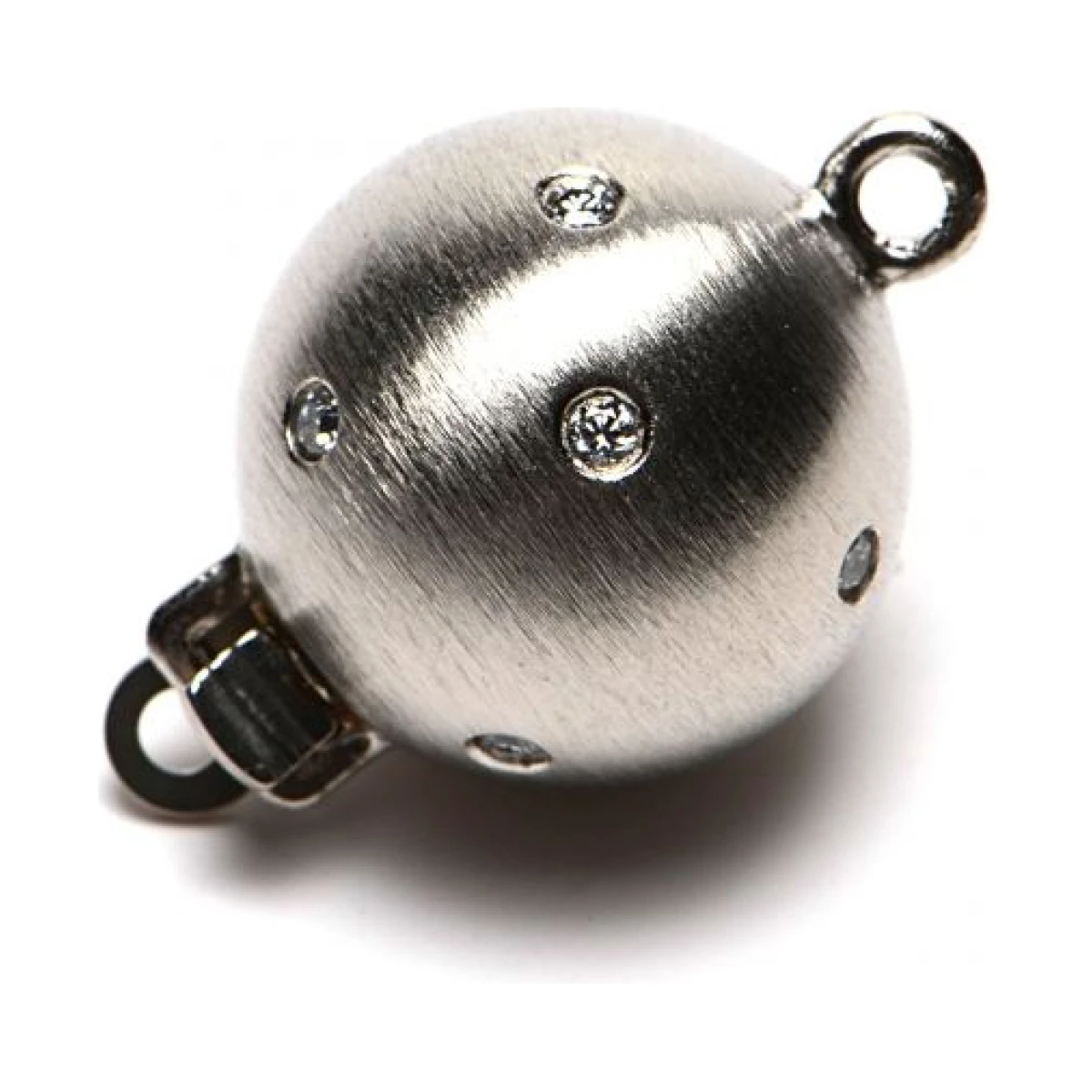 18ct White Gold Satin Finished Diamond Set Ball Clasp 12 mm