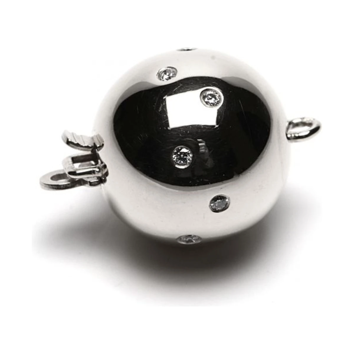 18ct White Gold Polished & Diamond Set Ball Clasp | 12 mm