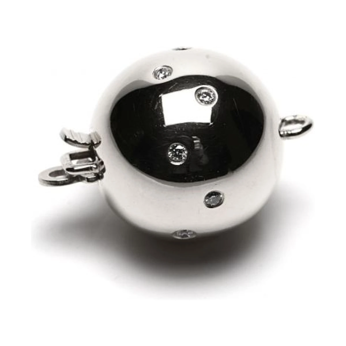 18ct White Gold Polished & Diamond Set Ball Clasp | 10 mm