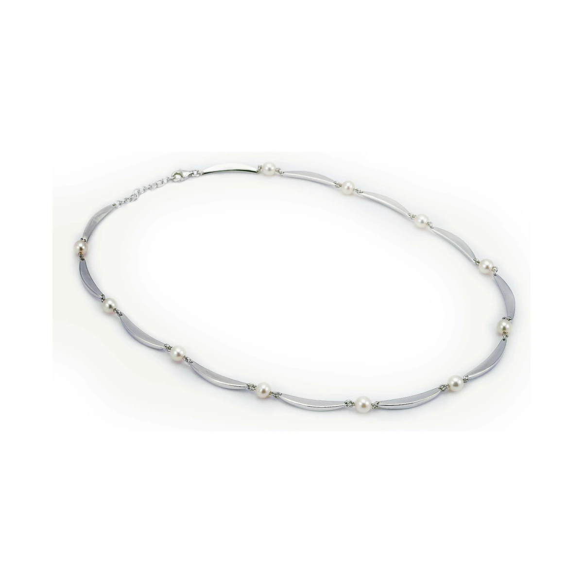 Contemporary Freshwater Pearl Crescent Design Necklace  |  Silver