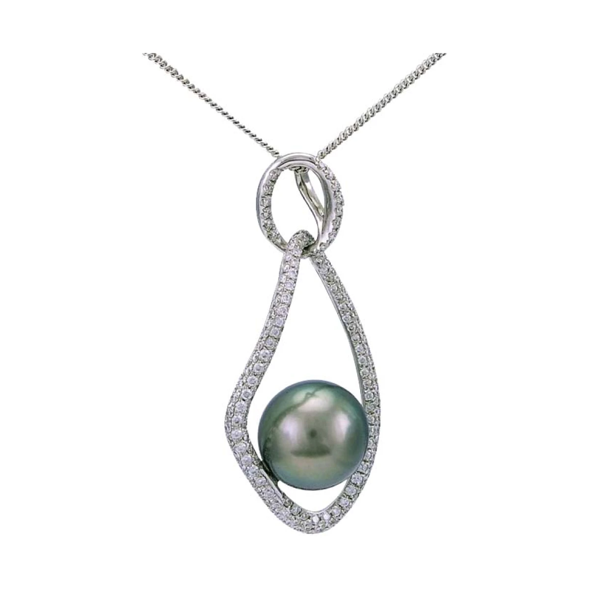 Contemporary Tahitian Pearl & Diamond Open-Work Loop Pendant  |  18ct White Gold