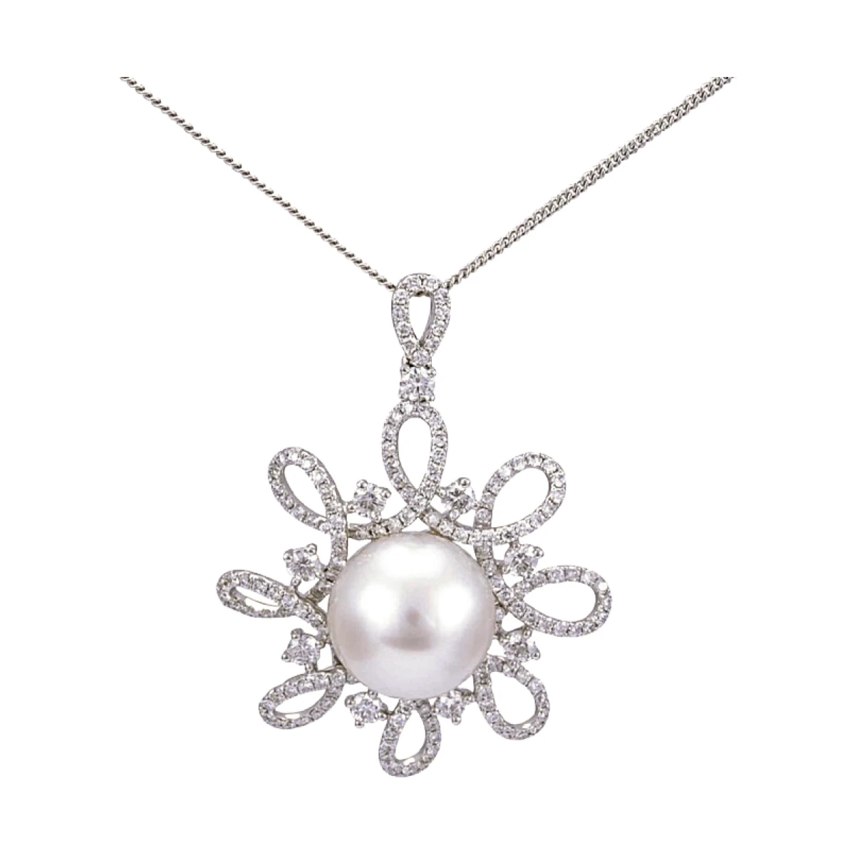 Sea Pearl & Diamond "Fantaisie Moderne" Pendant  |  18ct White Gold