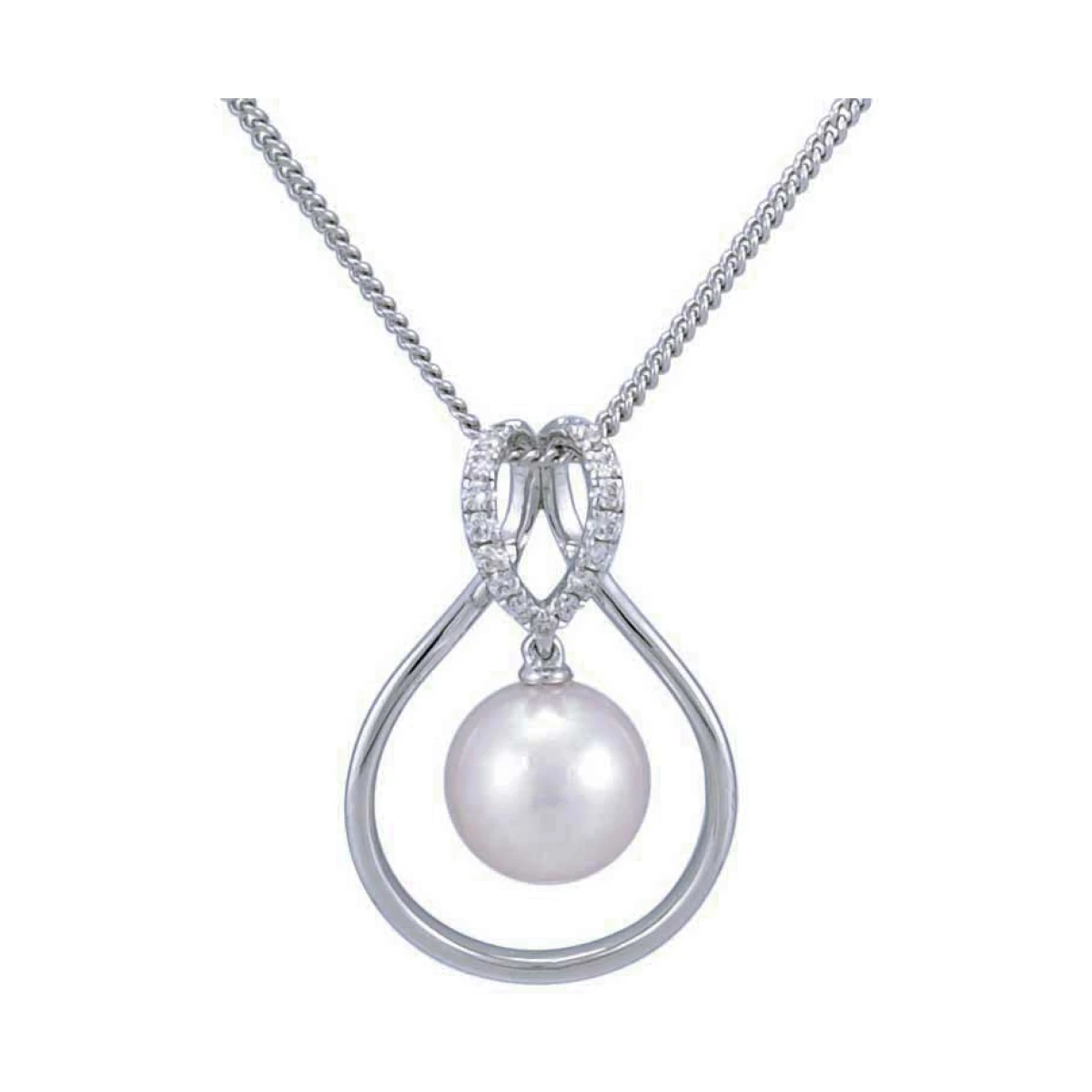 Akoya Pearl & Diamond Open-Work Pearshape Design Pendant  |  18ct White Gold