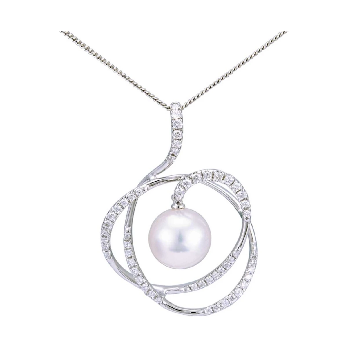 Akoya Pearl Swirling Contemporary Design Pendant | 18ct White Gold
