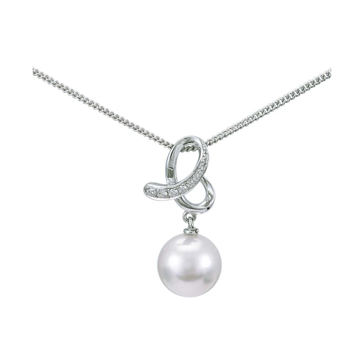 Akoya Pearl Looping Design Diamond Set Pendant  |  18ct White Gold