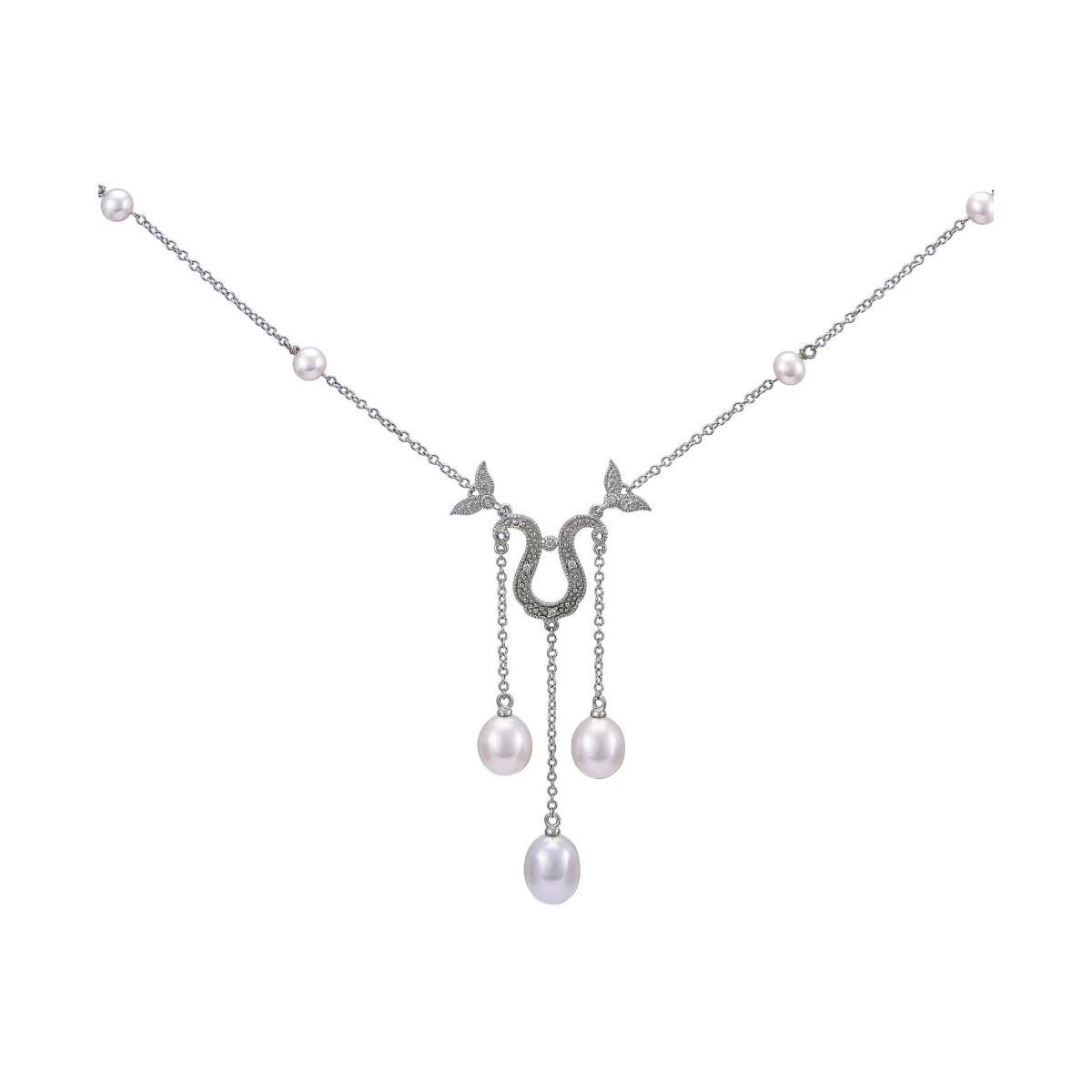 Freshwater Pearl & Diamond Antique Inspired Necklace  |  9ct White Gold