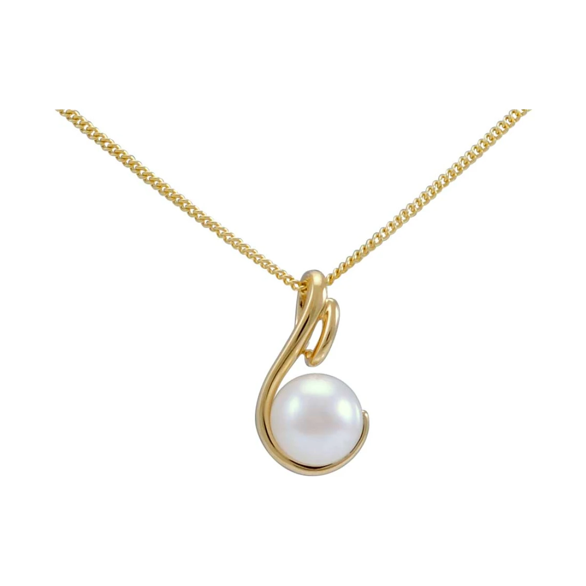 Freshwater Pearl Contemporary Scroll Design Pendant  |  9ct Gold