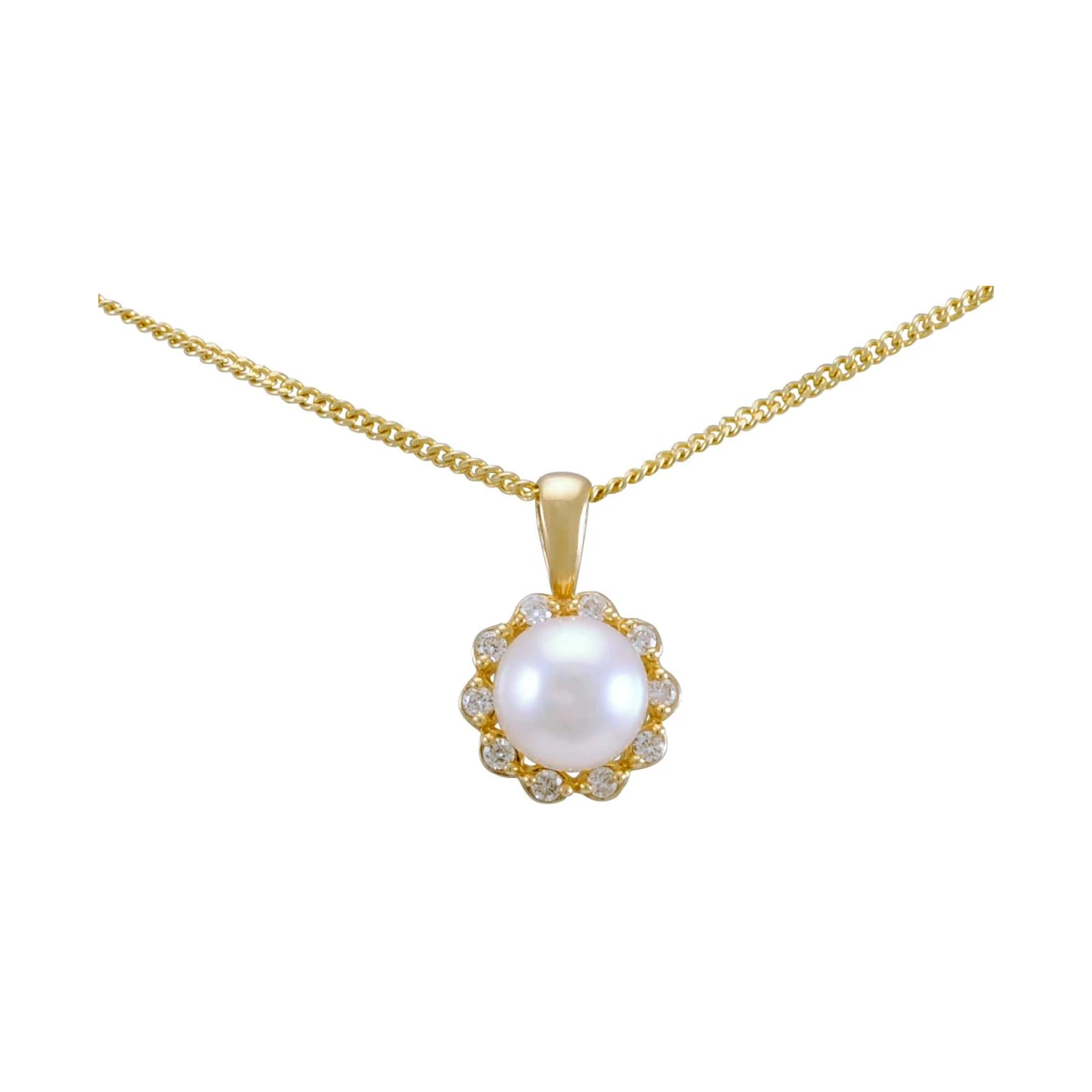 Freshwater Pearl & Diamond Dainty Cluster Pendant  |  9ct Gold