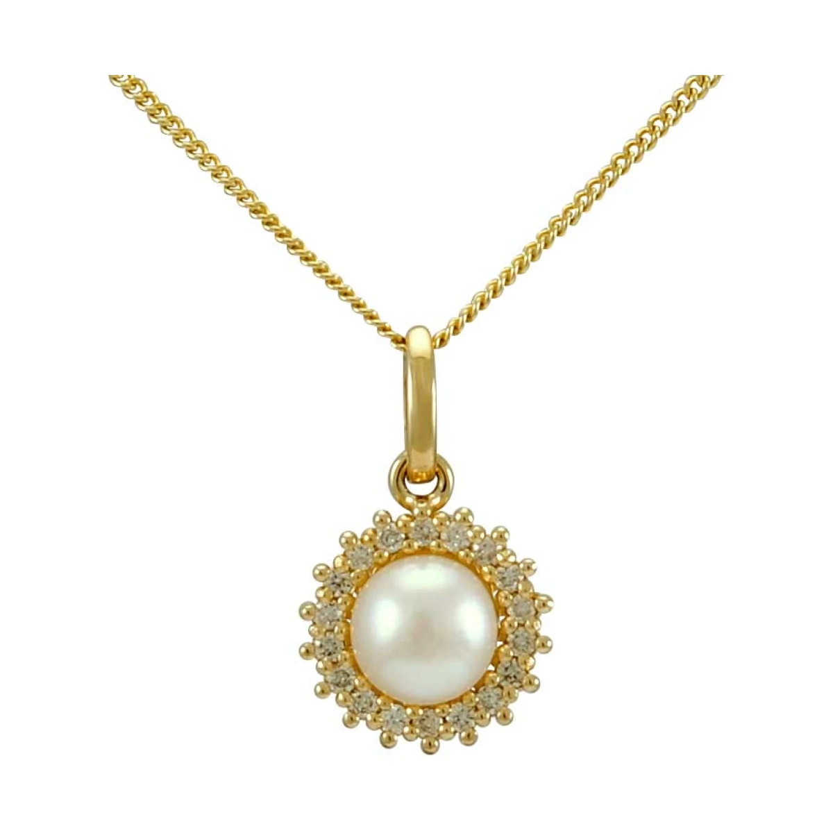 Freshwater Pearl & Diamond Halo Cluster Pendant  |  9ct Gold
