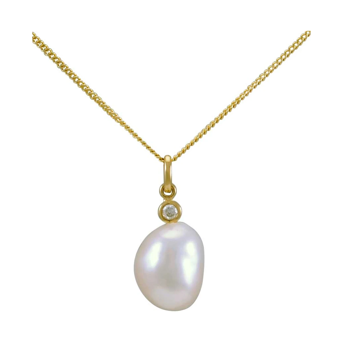 Freshwater Pearl & Diamond Semi Baroque Pendant  |  9ct Gold