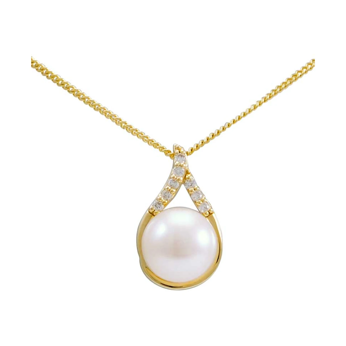 Freshwater Pearl & Diamond Cross-Over Pear-Shape Pendant  |  9ct Gold