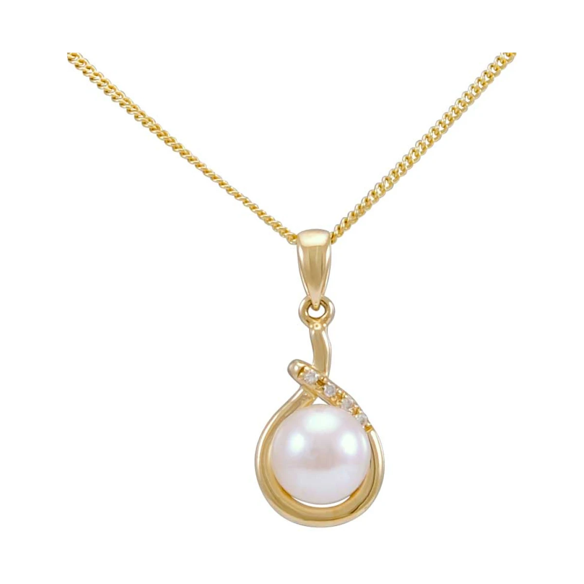 Freshwater Pearl & Diamond Cross-Over Loop Design Pendant  |  9ct Yellow Gold