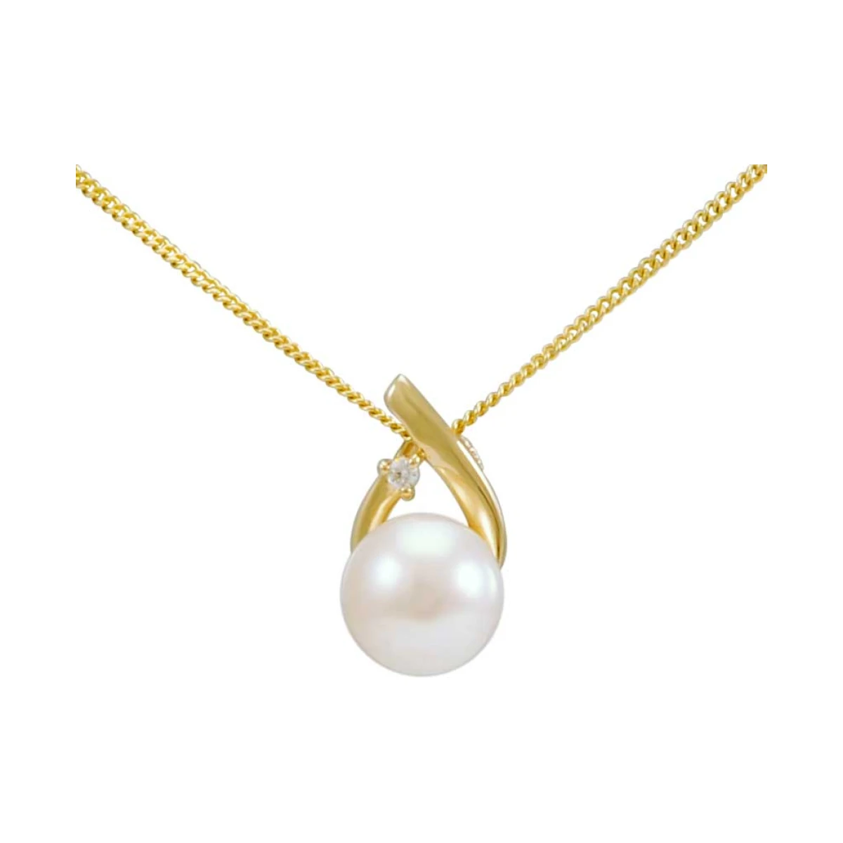 Freshwater Pearl & Claw Set Diamond Loop Design Pendant  |  9ct Yellow Gold