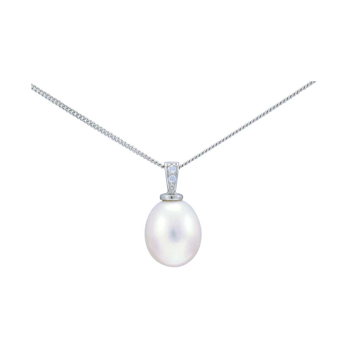 Freshwater Pearl & Grain Set Cubic Zirconia Pendant  |  Silver
