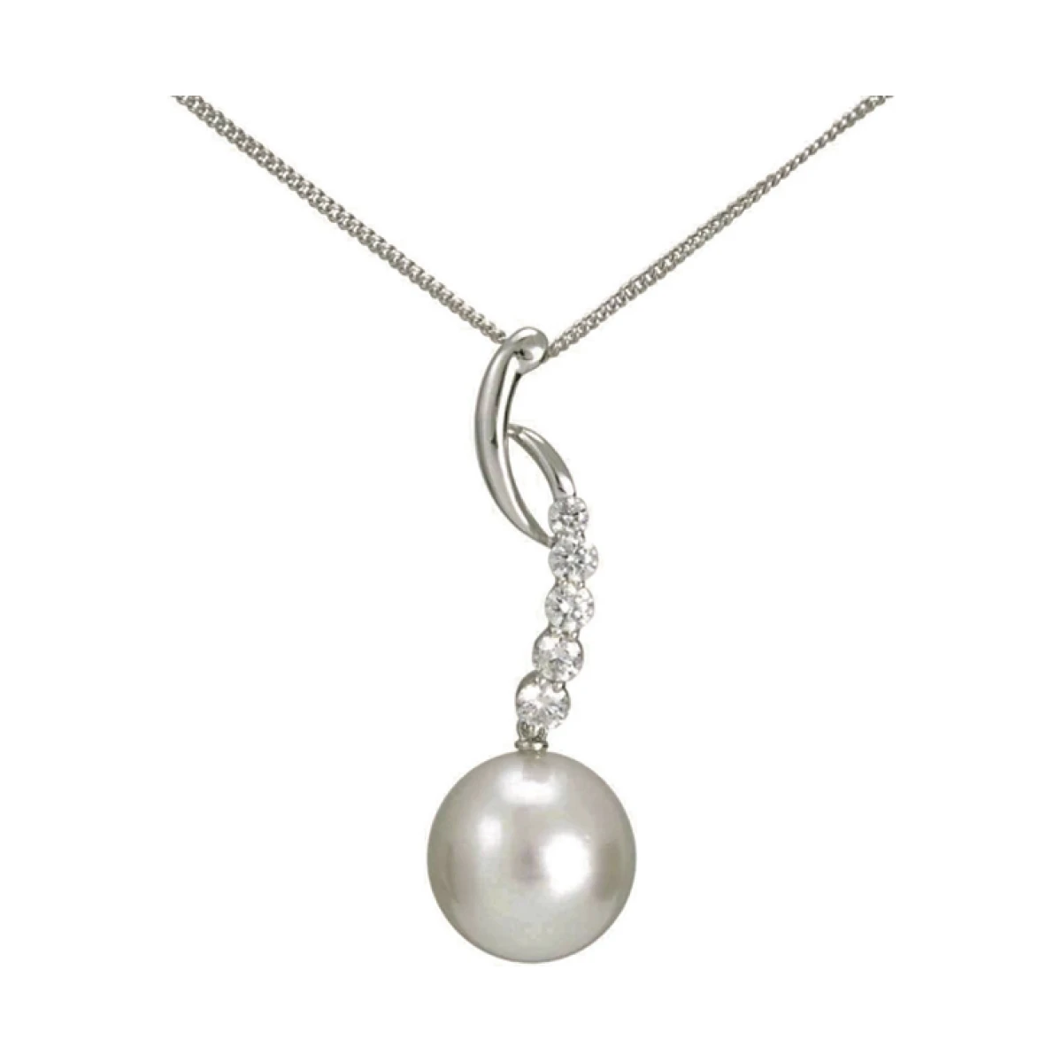 Contemporary South Sea Pearl and Diamond Pendant  |  18ct White Gold