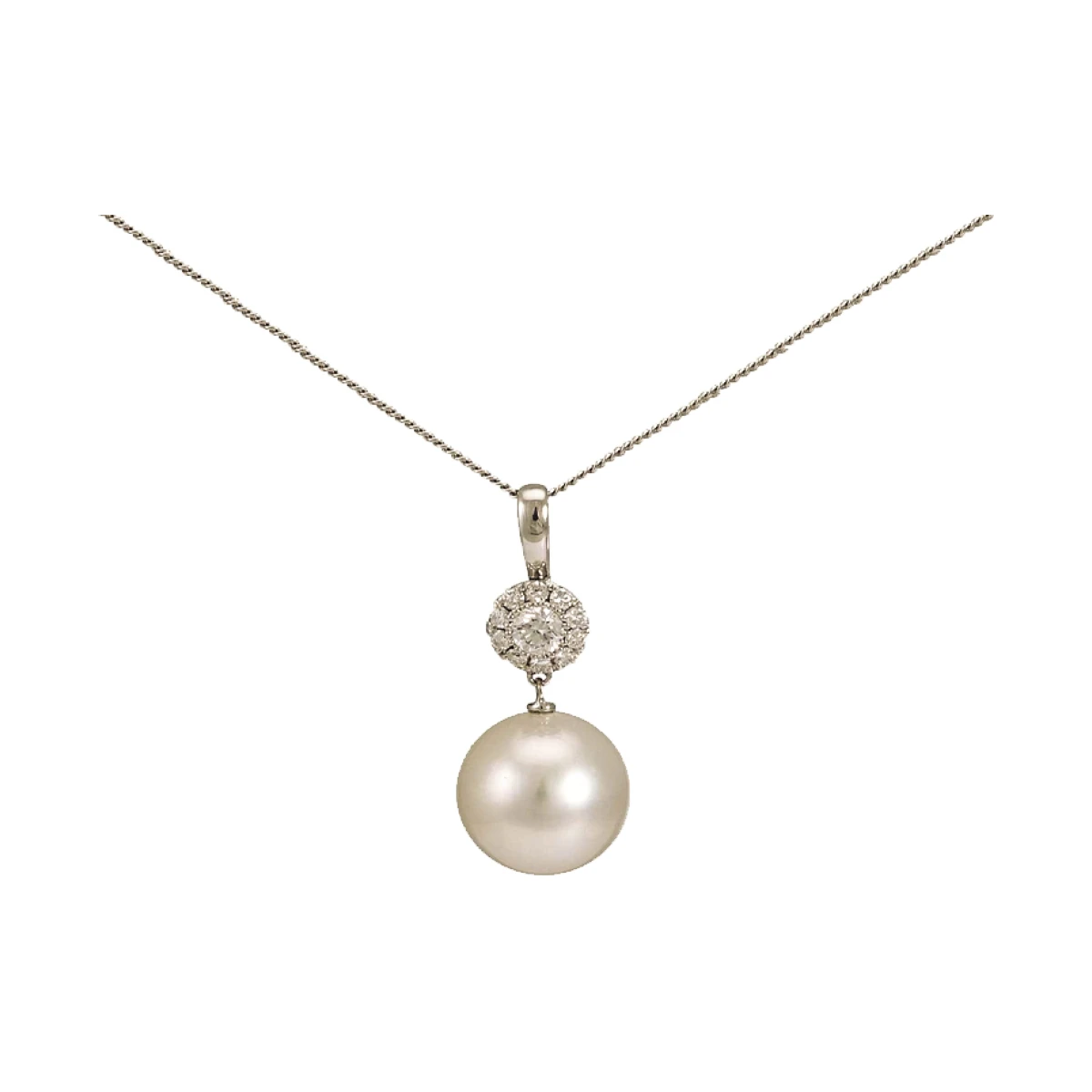 South Sea Pearl & Diamond Halo Cluster Pendant  |  18ct White Gold