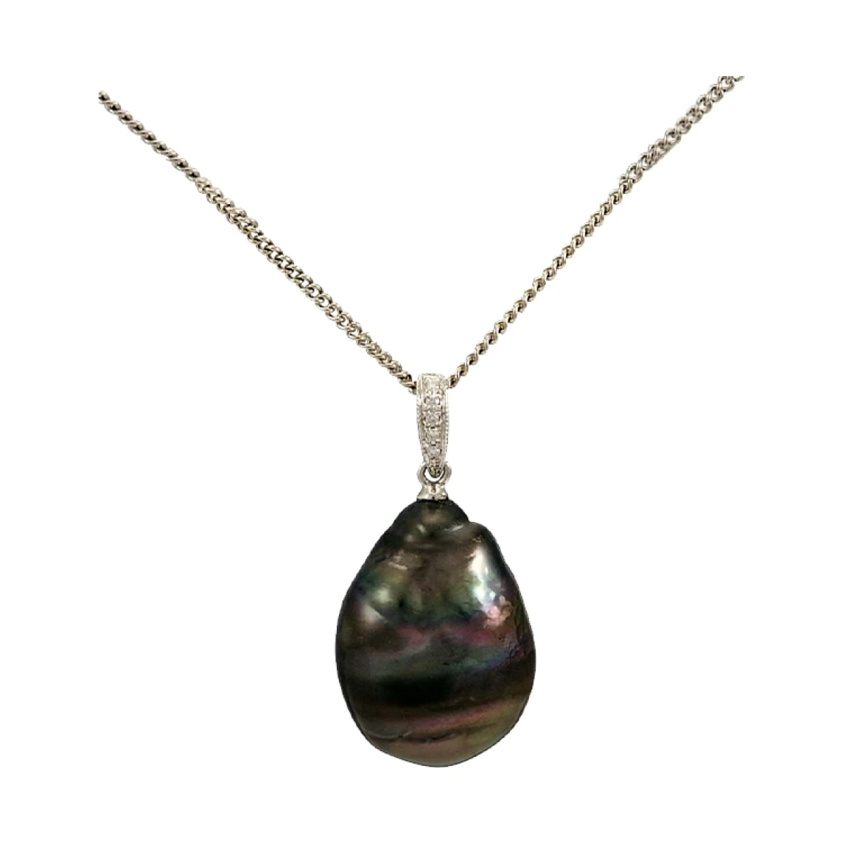 Large Tahitian Keshi Pearl & Diamond Pendant  |  18ct White Gold