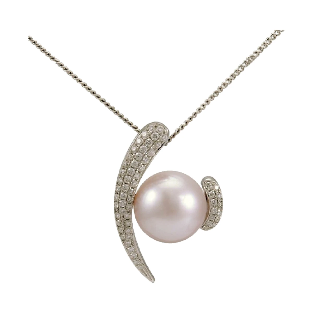 Freshwater Pearl & Diamond "Symbol" Contemporary Design Pendant  |  18ct White Gold