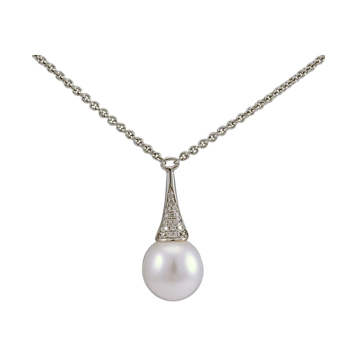 Freshwater Pearl & Diamond Contemporary Cone Design Pendant | 18ct Gold