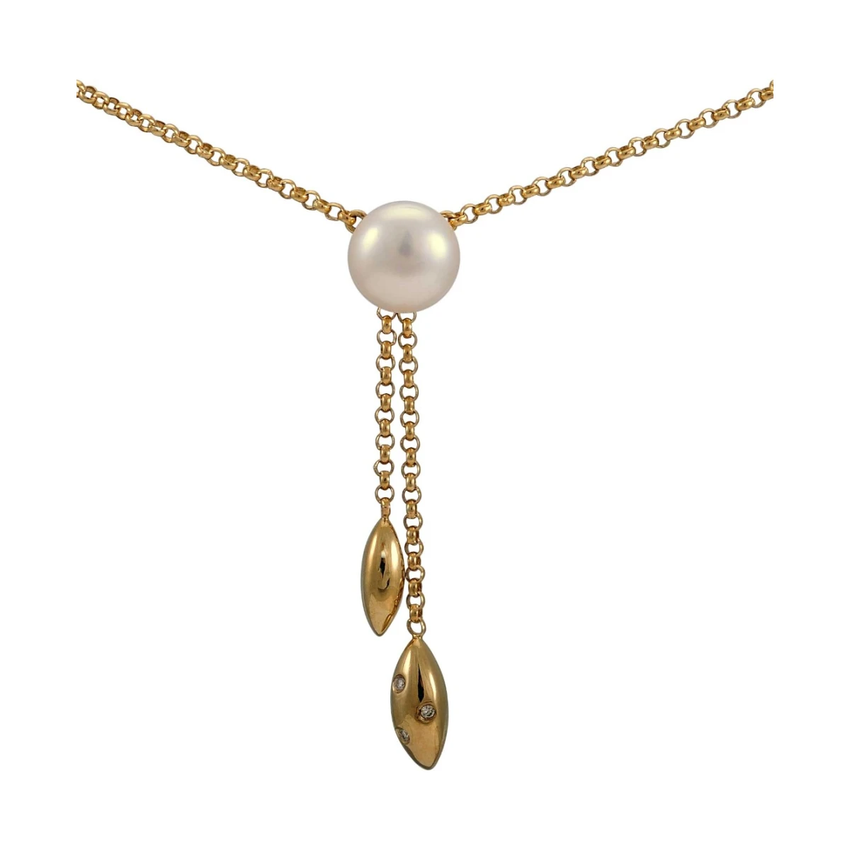 Freshwater Pearl & Diamond Negligee Pendant Necklace  |  14ct Yellow Gold