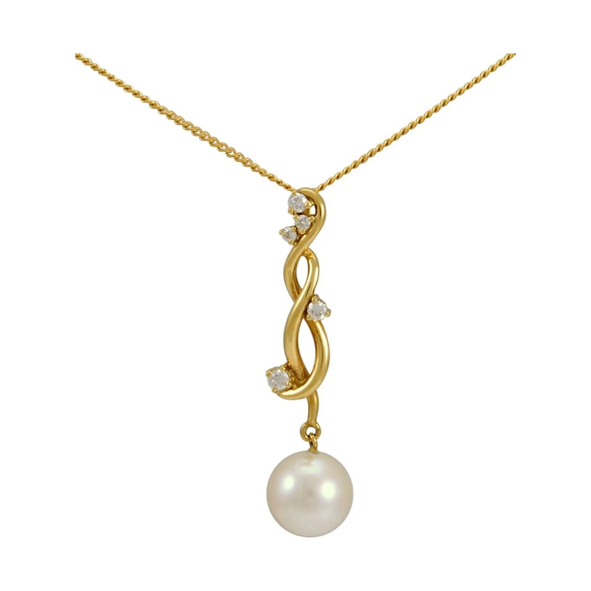 Freshwater Pearl & Diamond Art Nouveau Style Vine Design Pendant  |  18ct Gold