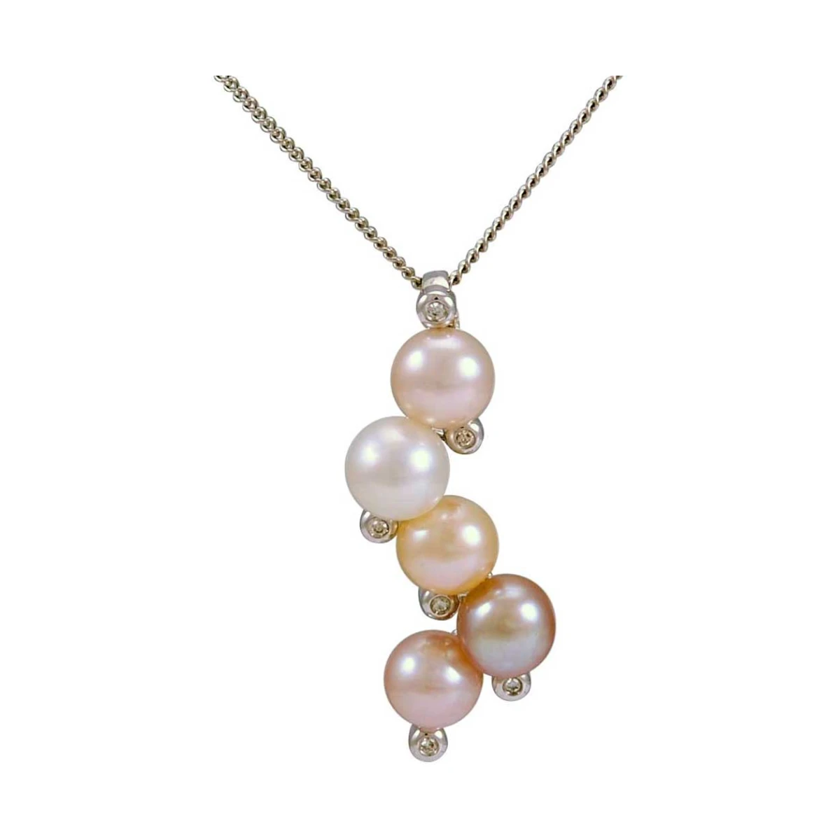 Multi-Colour Freshwater Pearl & Diamond Contemporary Design Pendant  |  18ct White Gold