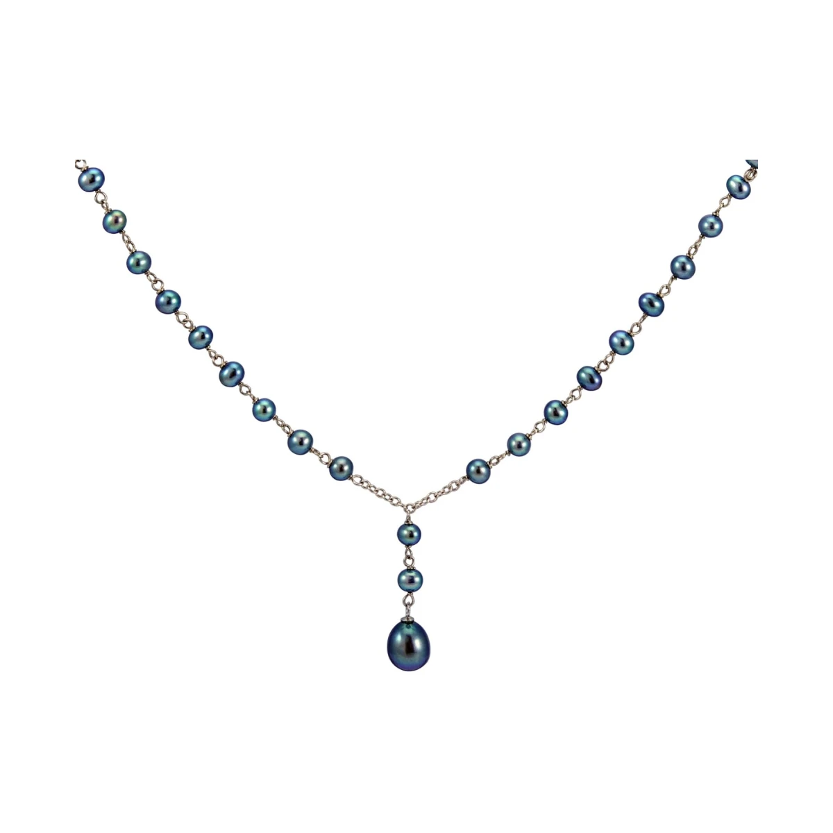 Black Freshwater Pearl & Chain Link Necklace  |  9ct Gold