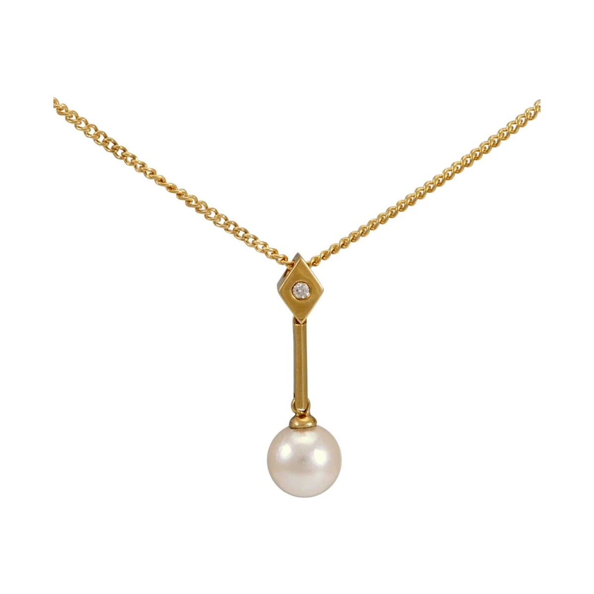 Akoya Pearl & Diamond Geometric Shape Pendant  |  18ct Yellow Gold