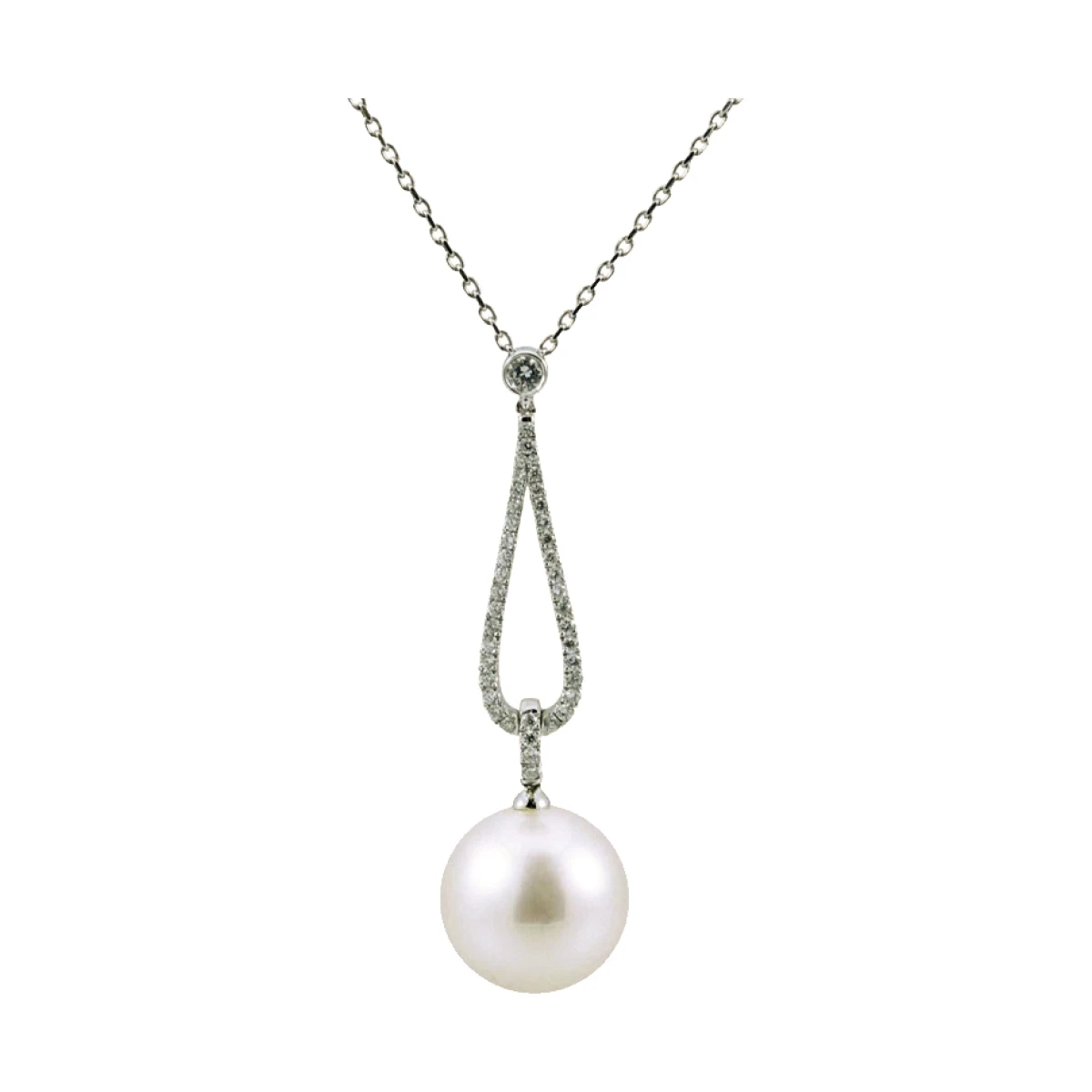 South Sea Pearl & Diamond Loop Drop Pendant  |  18ct White Gold