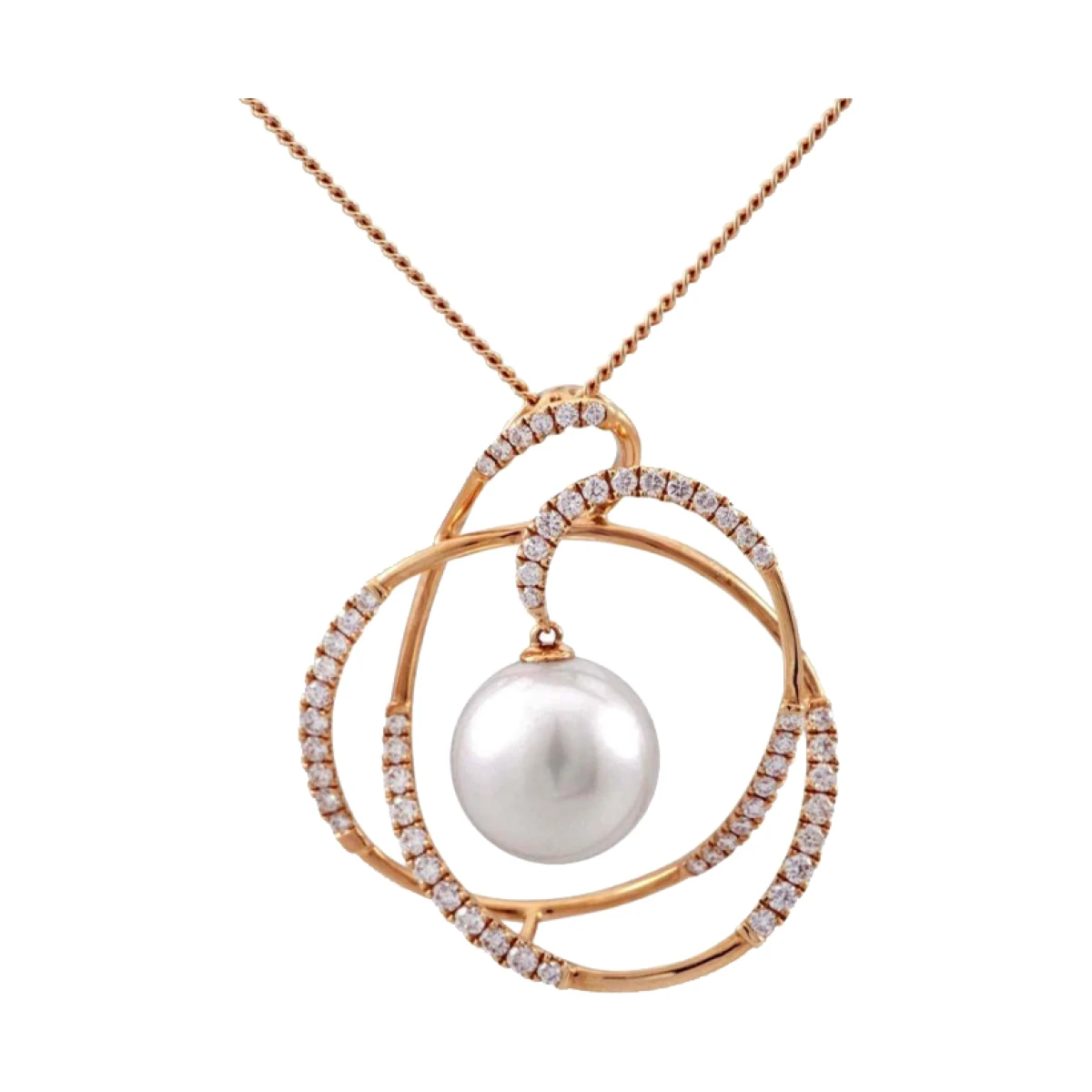 South Sea Pearl & Diamond Swirling Design Pendant  |  18ct Rose Gold