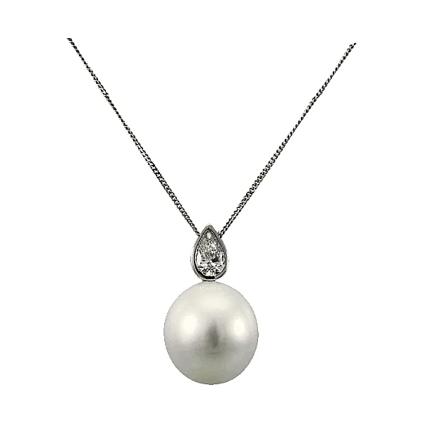 South Sea Pearl & Certified D-Colour Pear-Shape Diamond Pendant  |  18ct White Gold