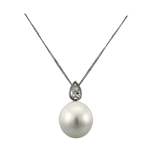 South Sea Pearl & Certified D-Colour Pear-Shape Diamond Pendant  |  18ct White Gold