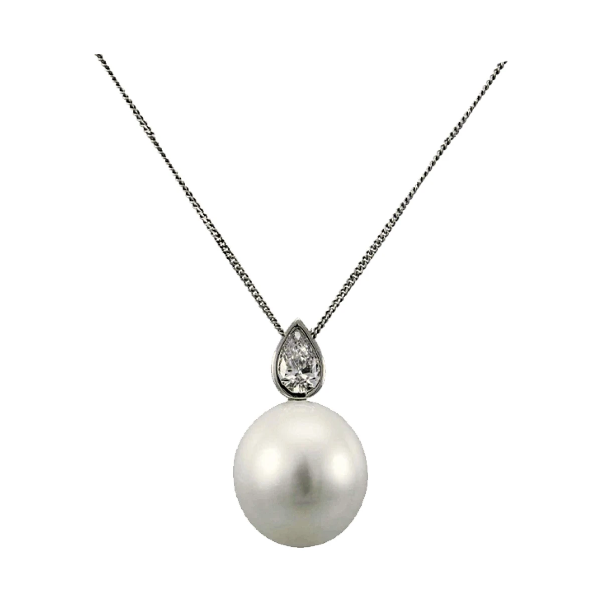 South Sea Pearl & Certified D-Colour Pear-Shape Diamond Pendant  |  18ct White Gold