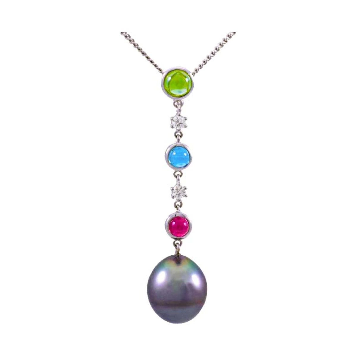 Tahitian Pearl & Diamond Multi-Stone Pendant  |  18ct White Gold