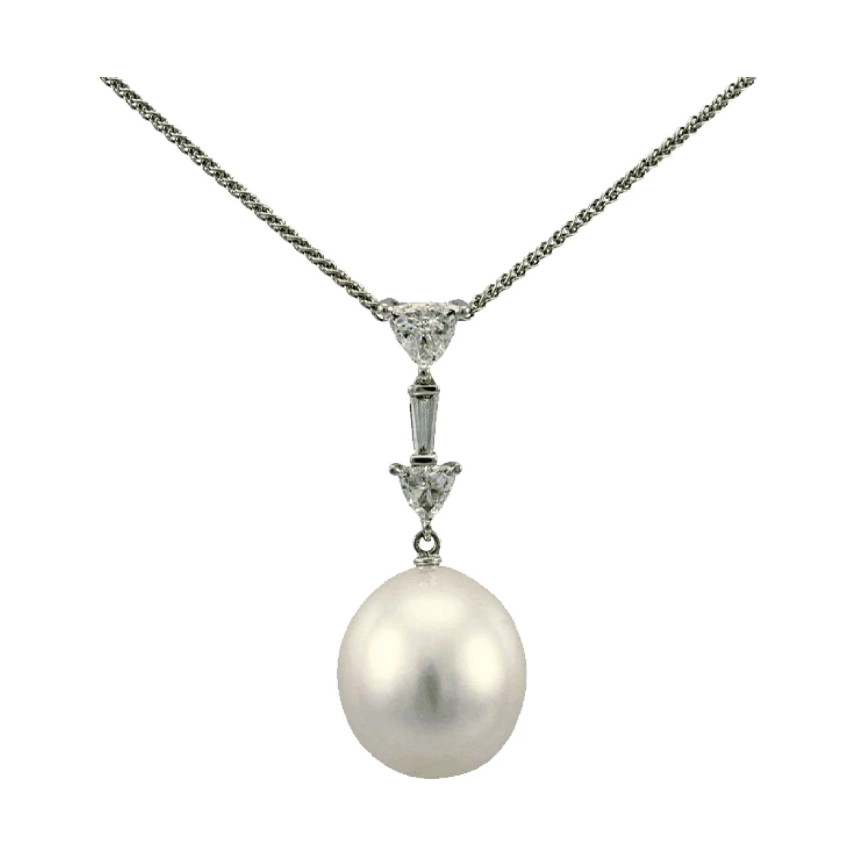 South Sea Pearl & Fancy Cut Diamond Pendant  |  18ct White Gold