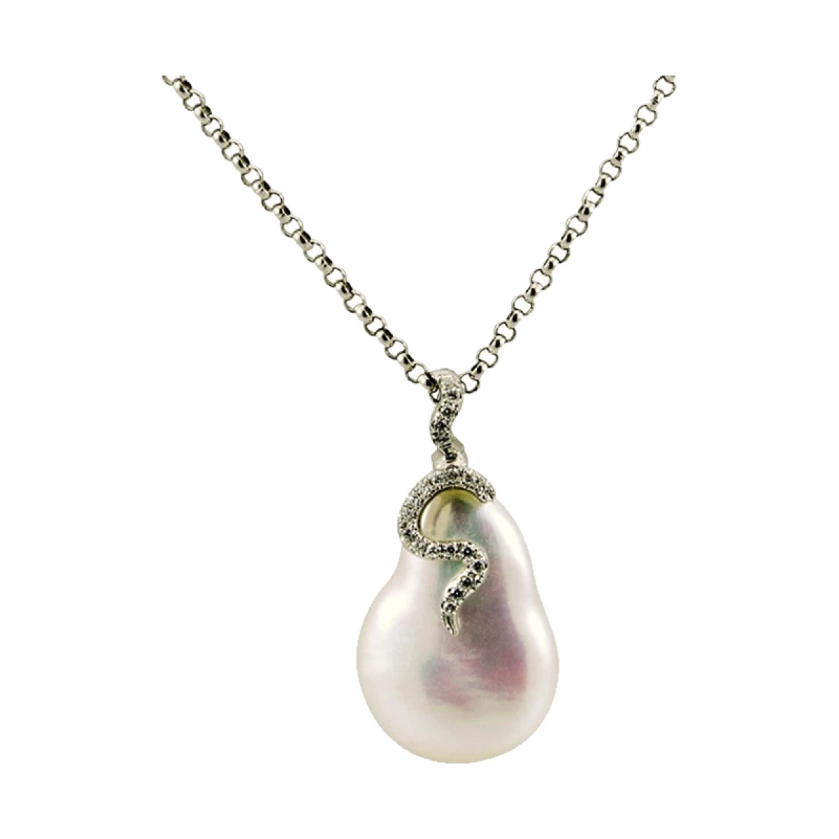 Baroque Freshwater Pearl & Diamond Entwined Design Pendant  |  14ct White Gold 
