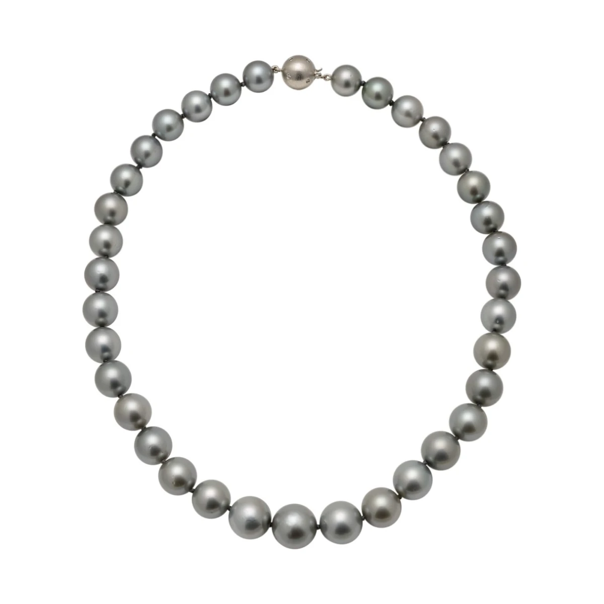 Tahitian Pearl Mid Grey Necklace 11.5 to13.5mm on Palladium & Diamond Clasp