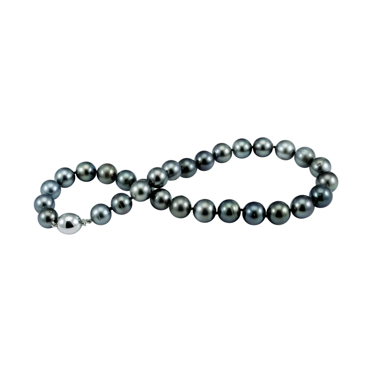 Tahitian Pearl Dark Grey  11-13mm Necklace With 18ct White Gold Clasp.