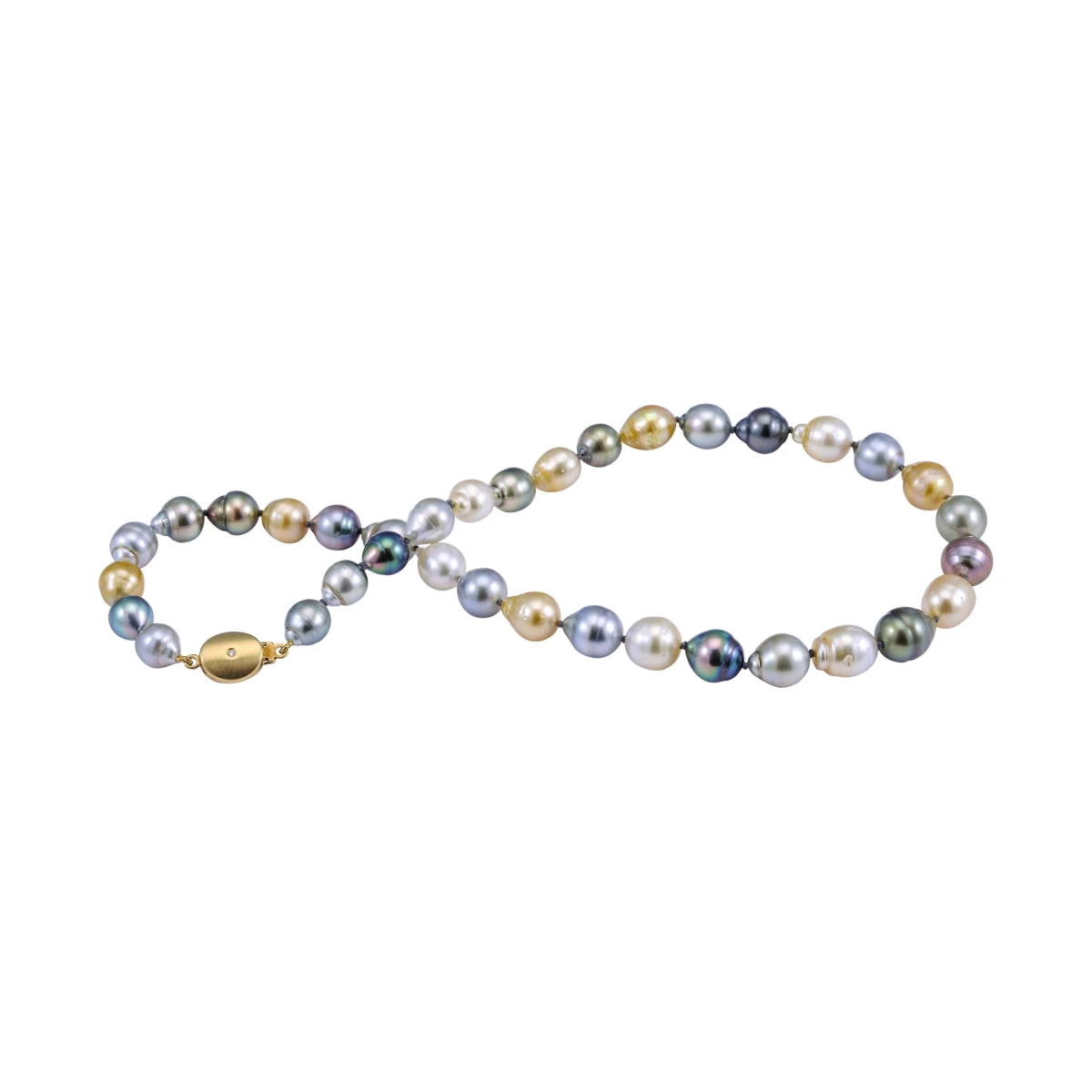 Baroque Tahitian Pearl Multi-Colour Necklace with 18ct Gold & Diamond Clasp