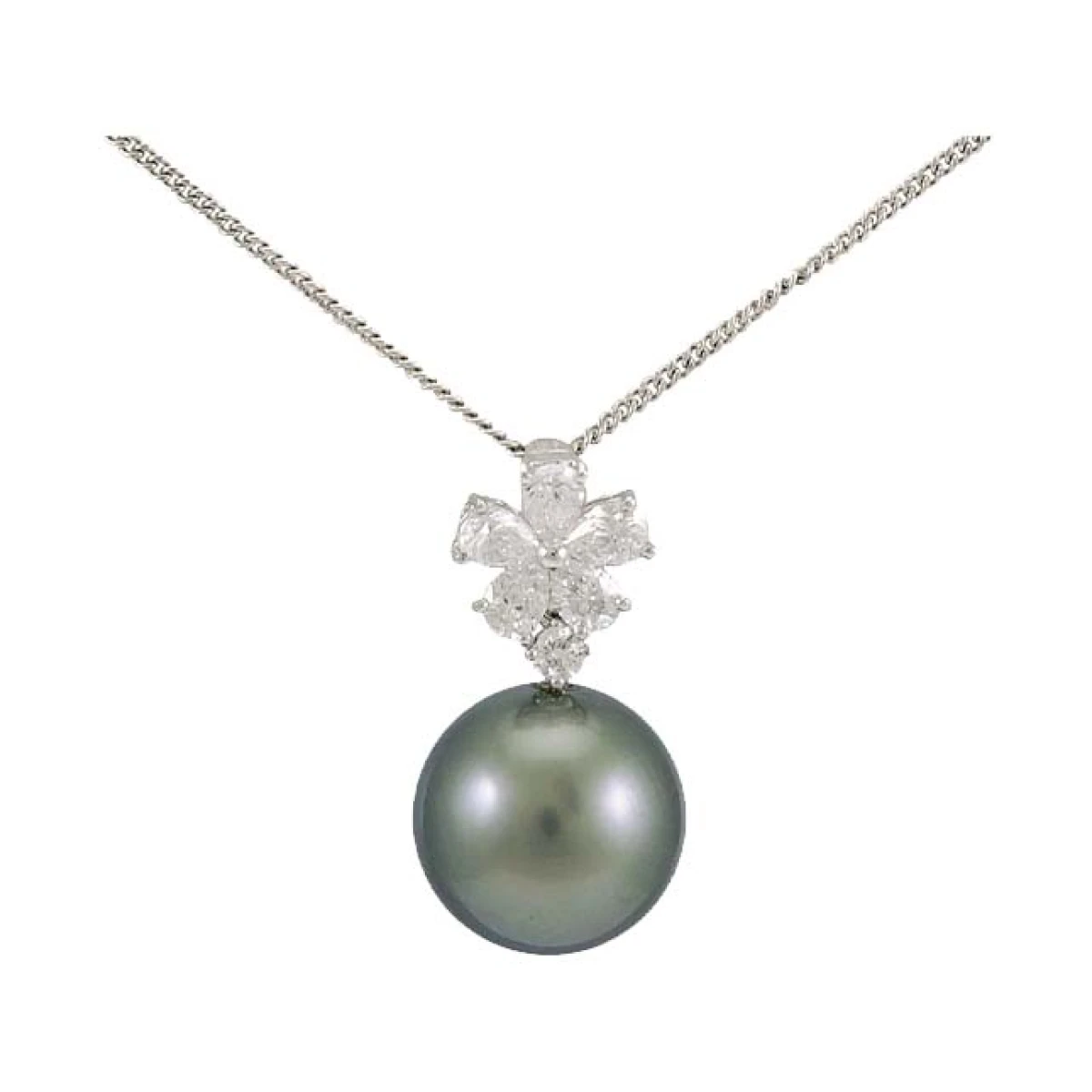 Tahitian Pearl & Diamond Radiating Diamond Pendant  |  18ct White Gold