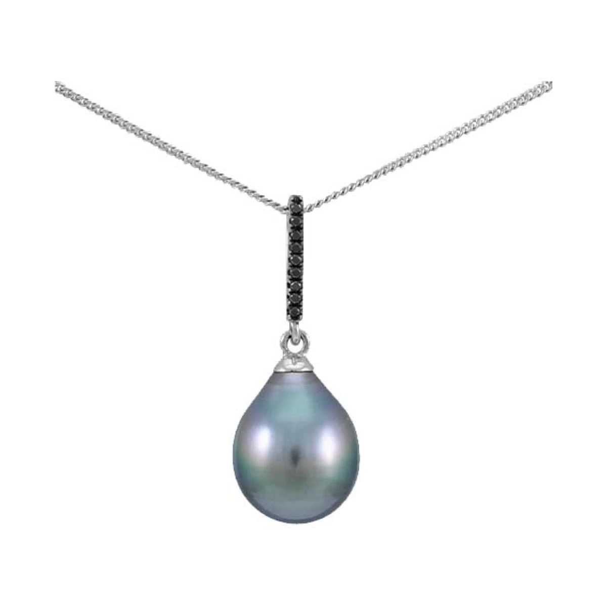 Tahitian Pearl & Black Diamond Line Pendant  |  9ct White Gold 