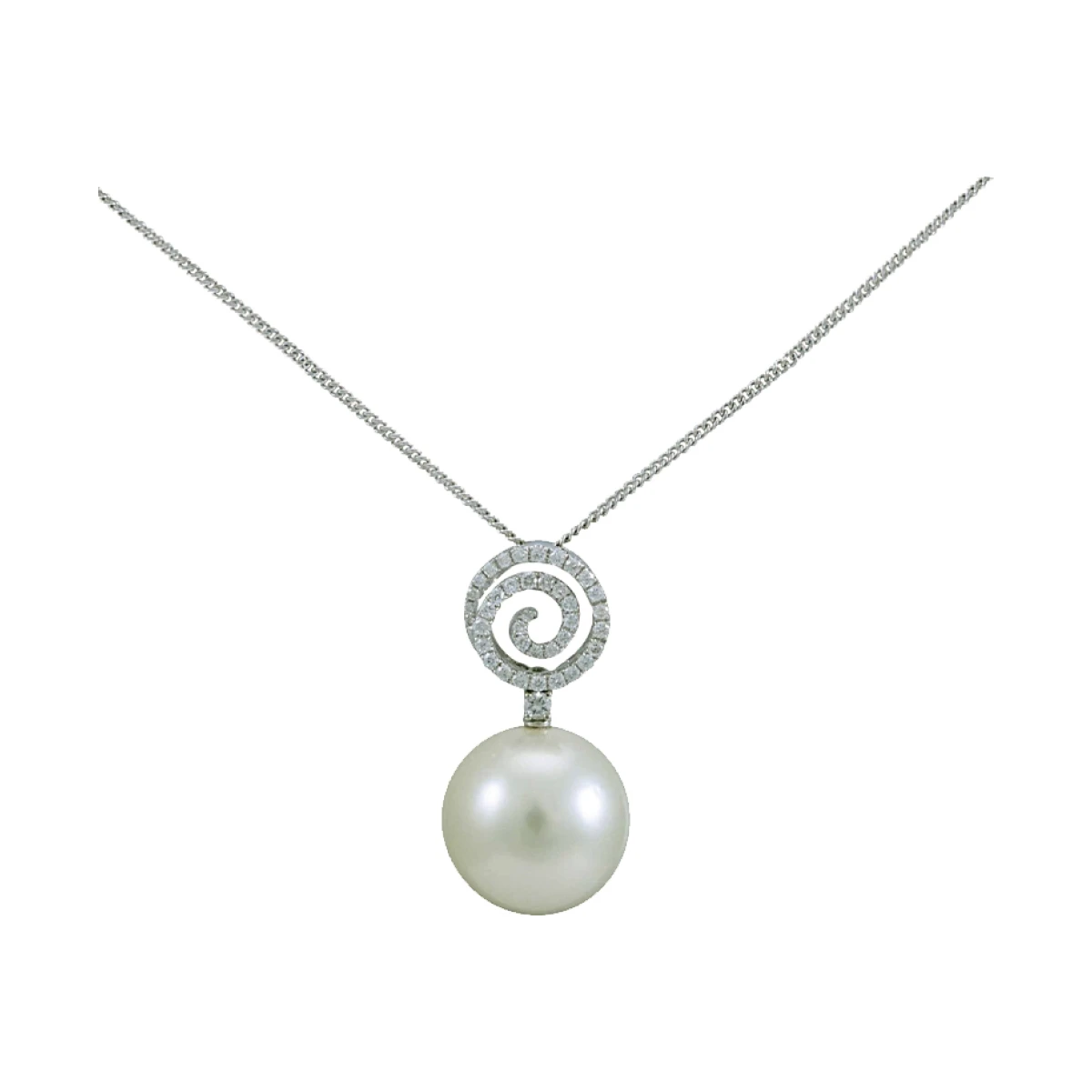 South Sea Pearl & Diamond Spiral Design Pendant  |  18ct White Gold