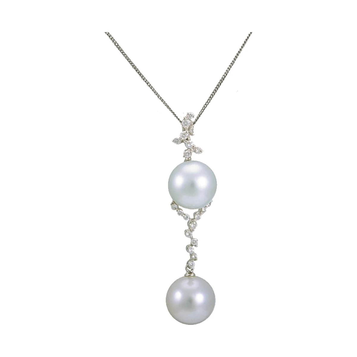 South Sea Pearl & Diamond Raindrop Design Pendant  |  18ct White Gold