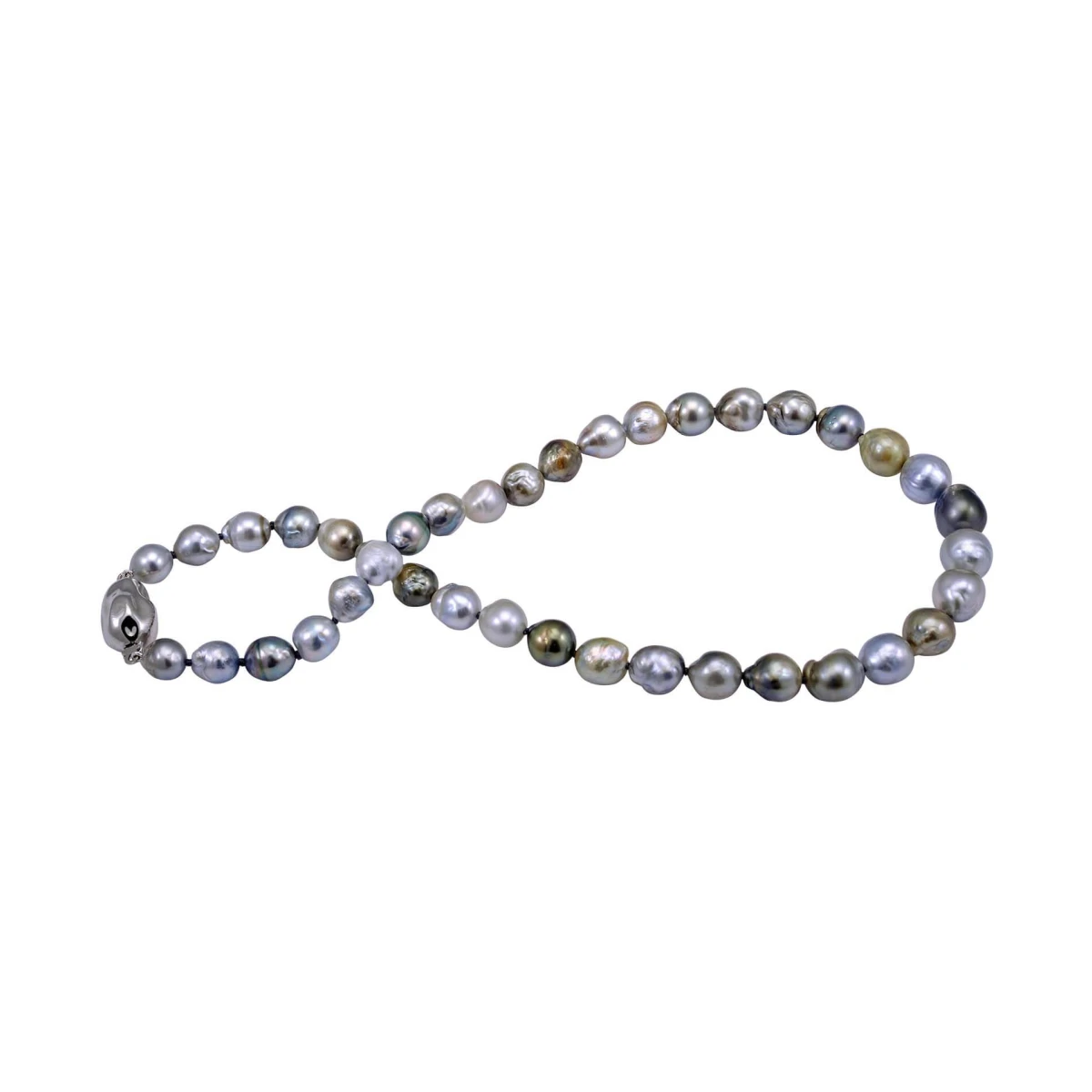 Tahitian Multi-Colour Baroque Pearl Necklace With Silver Baroque Clasp