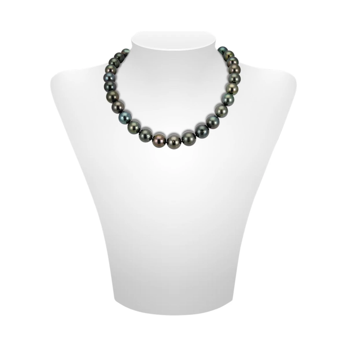 Tahitian Black Pearl Necklace 12.5 to 13.8 mm on 18ct Diamond Set Clasp