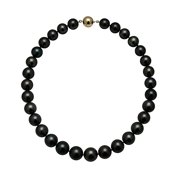 Tahitian Black Pearl Necklace 12.5 to 13.8 mm on 18ct Diamond Set Clasp